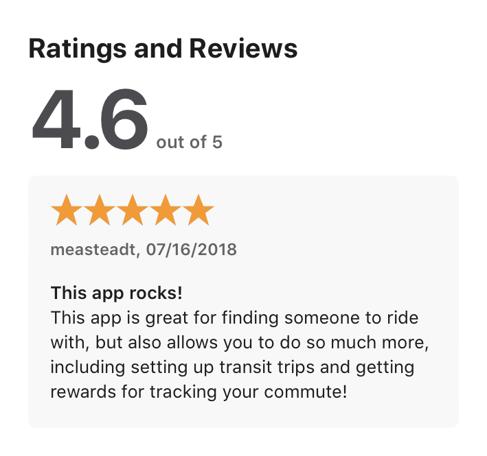 Positive app store review for Agile Mile app
