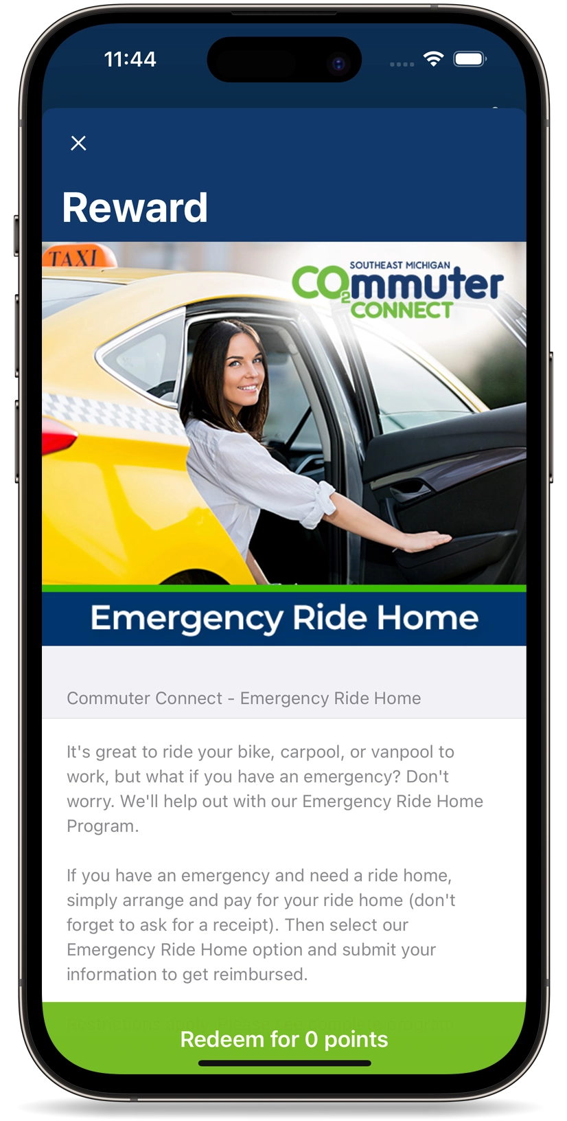 Emergency Ride Home on iOS app