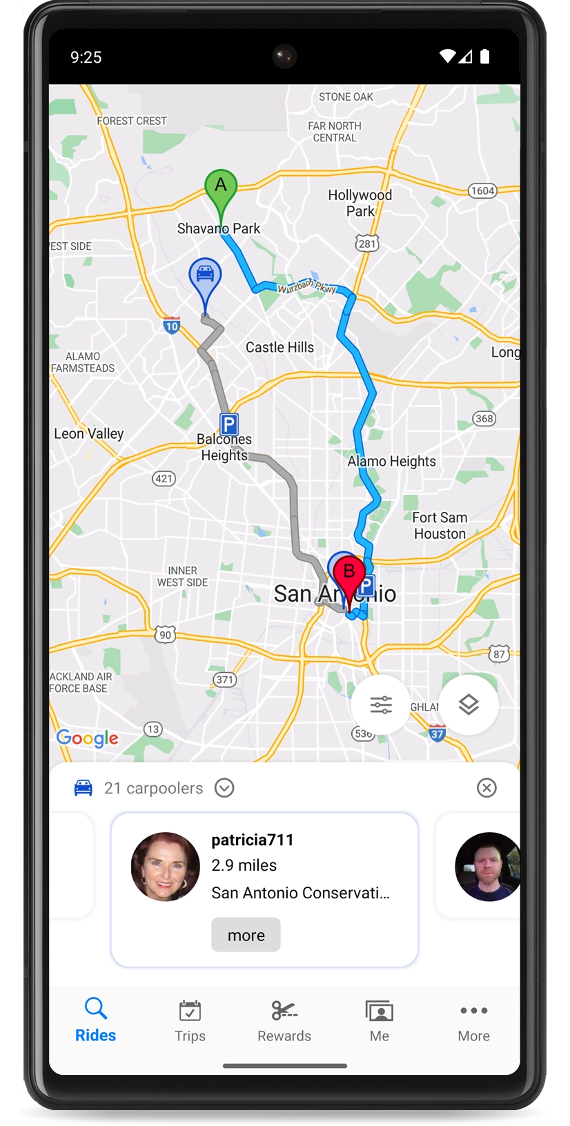 Carpool match on Android app